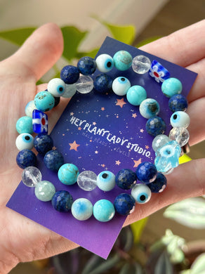 Mystic Eye - SET of Two - Evil Eye - 8mm Gemstone Stretch Bracelets