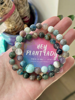 Healing Waters Bracelet SET (2) Larimar, Aquamarine, Apatite, Iolite, Moonstone - 8mm Gemstone Bracelet