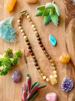 Little Miss Sunshine 16” Choker- Yellow Opal + Hessonite/Olive Garnet + Pietersite + Rainbow Citrine Pendant