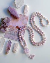 Load image into Gallery viewer, Encircled in Love - Kunzite + Rainbow Moonstone + Gem Kunzite Focal + Kunzite Tassel - 108 Mala Bead Necklace