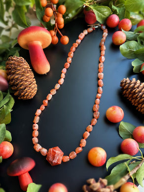 Fire Faire - 18” Necklace - Confetti Sunstone Pebbles -Hematoid Quartz Pendant