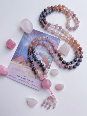 Wisdom Within - Rose Quartz Focal - 108 Mala Necklace - Diamond cut Rose Quartz tassel