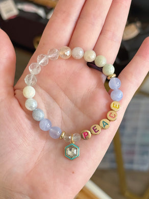 RESERVED - Peace Bracelet - Blue Chalcedony + Mystic Aquamarine + Mystic Silverite + Fluorite + Preciosa Crystal