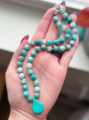 Harmony - 16” Choker - 8mm Matte Amazonite - Hubei Turquoise Focal