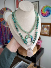 Load image into Gallery viewer, Ocean Moon - 17” Necklace 8mm Green Aventurine + Abalone Shell Crescent Focal