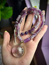 Load image into Gallery viewer, Crystal Ball - 18” Necklace 8mm Amethyst Beads + Tibetan Rainbow Amethyst Pendant
