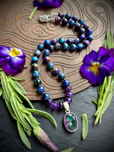 Load image into Gallery viewer, Charmed Necklace - Galaxy Tigers Eye + Teardrop Oval Topaz Pendant 925 Sterling Silver