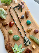 Load image into Gallery viewer, Bamboo Forest - 18” Choker - Green Opal + Ocean Jasper + Moss Agate + Unakite + Aventurine + African Turquoise - Bamboo Leaf Jasper Pendant
