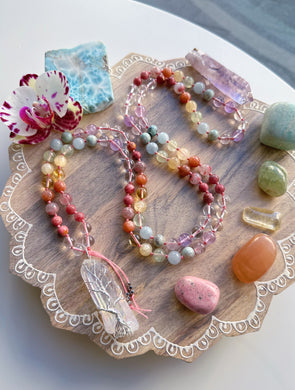 Rainbow Soul - Aura Quartz Tree of Life + 8mm Rainbow Gemstone Mala Necklace 108
