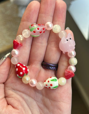 RESERVED Lampwork glass piggie  + 8mm gemstone bracelets