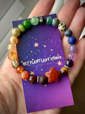 Autumn Rainbow 🍂🍁🌈 - Red Jasper Star Focal - 8mm Rainbow Gemstone Stretch Mala Bracelet