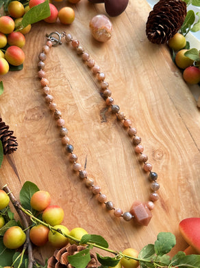 Wylde Moon - 16” Facet Cut Mystic Moonstone + Peach Moonstone Point