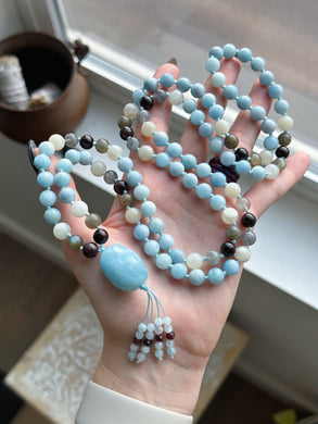 Ocean of Light - 108 Gemstone Mala Necklace - Aquamarine Guru