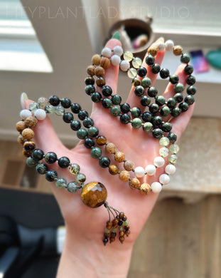 New Beginnings - 108 Gemstone Meditation Beads - Tigers Eye Focal