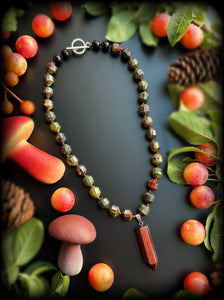 (SALE) Dragonfell - 16” Choker Prism Cut Dragons Blood Jasper + Red Tigers Eye Pendant