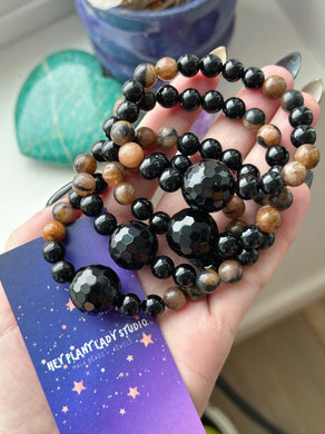 Root Chakra - Onyx  + 8mm Rare Chiastolite Gemstone Bracelet