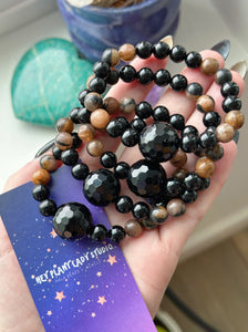 Root Chakra - Onyx  + 8mm Rare Chiastolite Gemstone Bracelet