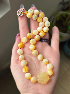 Sunshine Sands - 16” Necklace - 10mm AAA Golden Mother of Pearl + Drilled Golden Healer Pendant