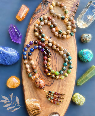 Winds of Autumn - 108 Mala Bead Necklace - Agate Focal