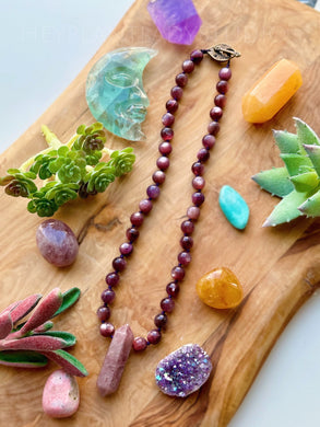 Relax & Unwind 17” Choker - 8.5mm Gem Lepidolite + Rose Quartz Pendant