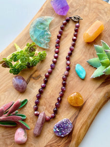 Relax & Unwind 17” Choker - 8.5mm Gem Lepidolite + Rose Quartz Pendant