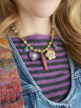 Load image into Gallery viewer, Daydreamer - 16” Necklace Green Banded Calcite - Gemstone Carved Charms + 14k Gold Plated Accents