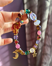 Load image into Gallery viewer, Whimsigoth Charm Bracelet 7.5” - Czech Glass, Blue Chalcedony, Lucky Elephant, Clear Quartz Crystal Balls🔮, Moon &amp; Star Charms