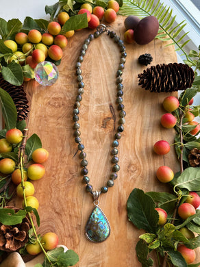 Rainwyldes - 19” Facet Cut Mystic Rainbow Labradorite + 925 Sterling Silver Abalone Shell Pendant