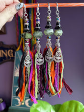 Load image into Gallery viewer, Toil &amp; Trouble Tassel - Witchy Bag Charm - Prehnite, Sari Silk, Witch Hat 🔮🧹