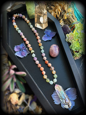 Butterfly Garden - 17” Choker - 8mm Mystic Aquamarine + Prehnite + Citrine + Sunstone + Mystic Pink Healer + Mystic Lavender Amethyst - Aura Quartz Pendant