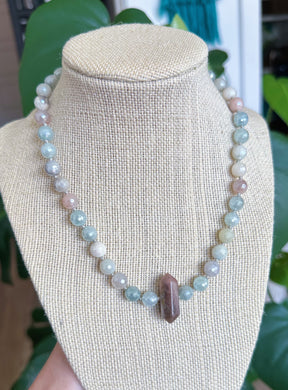 Seafoam Shores - 16” Choker - 8mm Mystic Amazonite + Mystic Aquamarine + Mystic Moonstone - Chocolate Moonstone Pendant
