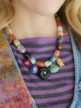 Load image into Gallery viewer, Wild at Heart - 18” Necklace Mixed Chunky Gemstone Barrels - Gemstone Carved Charms + 14k Gold Plated Accents