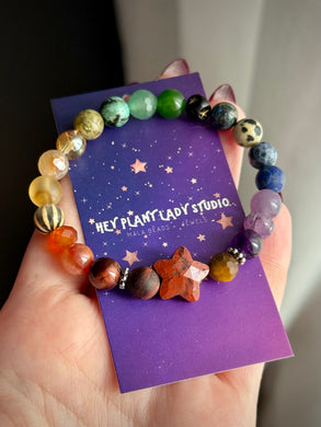 Autumn Rainbow 🍂🍁🌈 - Red Jasper Star Focal - 8mm Rainbow Gemstone Stretch Mala Bracelet