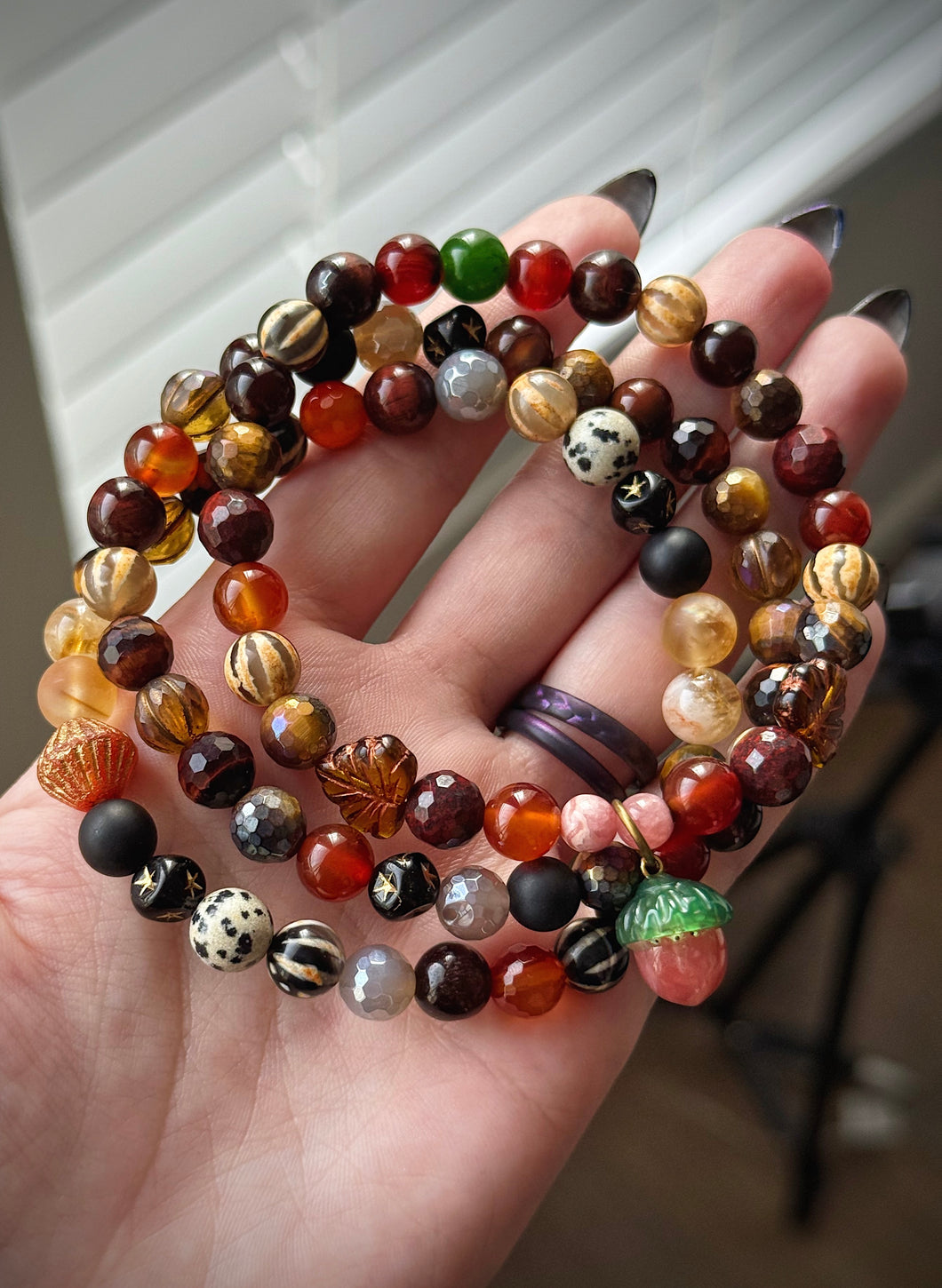 RESERVED - (2) Custom Stacks (8.5”) - 8mm Bracelets - Gemstone Stretch Mala Bracelets 8mm