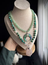 Load image into Gallery viewer, Ocean Moon - 17” Necklace 8mm Green Aventurine + Abalone Shell Crescent Focal