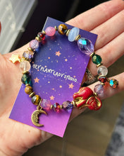 Load image into Gallery viewer, Whimsigoth Charm Bracelet 7.5” - Czech Glass, Blue Chalcedony, Lucky Elephant, Clear Quartz Crystal Balls🔮, Moon &amp; Star Charms