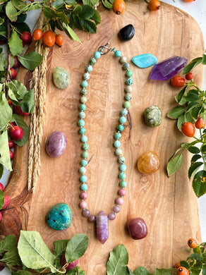 Radiant Blossom - 18” Peruvian Turquoise, Rhodonite, Rose Quartz - Rose Quartz Pendant