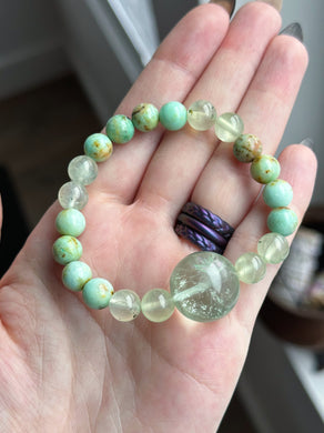 Green Fae - Rainbow Inclusion Green Fluorite + 8mm Prehnite + Chrysoprase Gemstone Bracelet