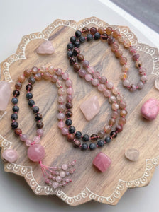 Wisdom Within - Rose Quartz Focal - 108 Mala Necklace - Diamond cut Rose Quartz tassel