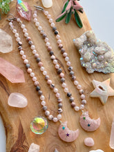 Load image into Gallery viewer, Flower Moon  - 17” Choker - 8mm Mystic Rose Quartz + Pink Zebra Jasper - Rose Quartz Moon Pendant