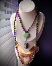 Load image into Gallery viewer, Synergy - 108 Mala Necklace - 8mm Amethyst &amp; Australian Green Opal - Green Opal Heart Focal