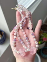 Load image into Gallery viewer, Heart Glow 16” Choker - Mystic Rose Quartz, Aura Rose Quartz, Natural Rose Quartz, Mystic Amethyst - Rose Quartz Point Pendant