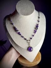 Load image into Gallery viewer, Crystal Ball 18” Necklace Amethyst  + Tourmalated Quartz Chain + Amethyst Pendant 925 Sterling Silver