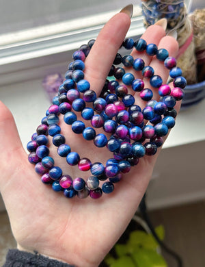 RESERVED 8mm - (6) Groovy Galaxy Tigers Eye Bracelets (7.5-8”)