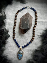 Load image into Gallery viewer, 💀 Midnight Ossuary - 16” Choker - 8mm - Lapis + Bronzite Rondelle + Labradorite Skull Focal