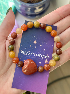 Turn Towards the Sun - Red Jasper Heart, Aventurine, Hessonite Garnet - 8mm Gemstone Bracelet