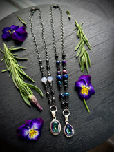 Load image into Gallery viewer, Spellbound 18” Necklace - Lavender Quartz + Hematite + Oval Mystic Topaz Pendant 925 Sterling Silver