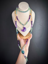 Load image into Gallery viewer, Rich Witch - 16” Choker  - 8mm - Aura Quartz, Green Aventurine, Aura Amethyst, Amethyst, Citrine, Aura Quartz - Amethyst Moon Focal