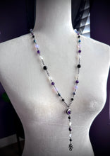 Load image into Gallery viewer, Sea Witch Ritual Chain  - Lavender Quartz, Shell Moon Stars + Amethyst + Onyx + Freshwater Pearls + Mother of Pearl Moon Focal + Snake Focal