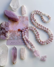Load image into Gallery viewer, Encircled in Love - Kunzite + Rainbow Moonstone + Gem Kunzite Focal + Kunzite Tassel - 108 Mala Bead Necklace